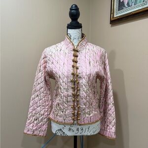 Xi Ling Shi Pink Quilted Jacket Gold Frog Closures Small Silk Couture